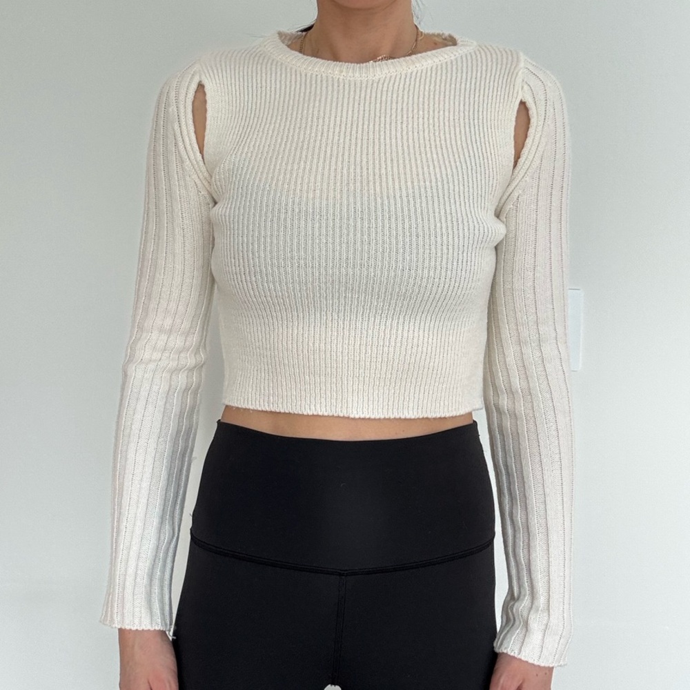 Storets Cream Ribbed Knit Crop Top